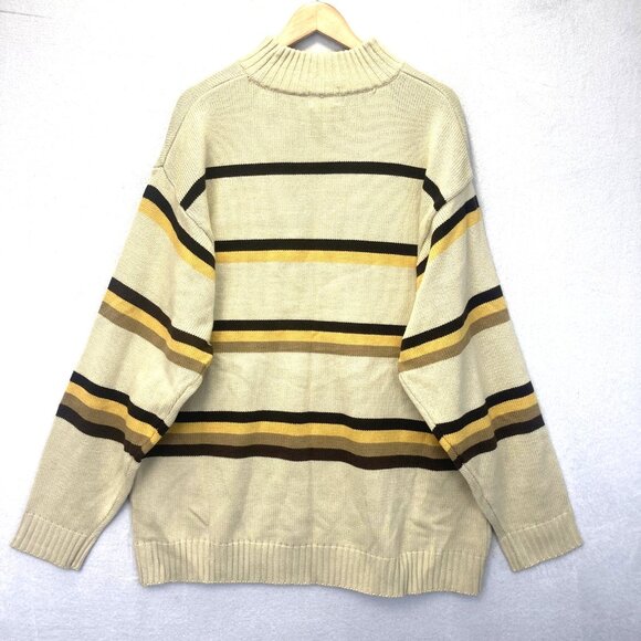 Vintage Y2K bq Oversized Sweater Mens 2XL Beige Brown Stripe Retro Baggy Acrylic - Picture 2 of 16